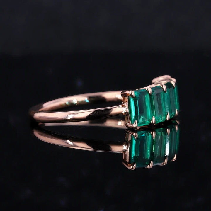 3x5mm, 1.20ctw Lab-Grown Zambian Emerald Five-Stone Ring in 14K Rose Gold