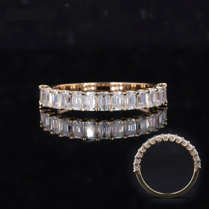3x5mm, 1.50ctw Emerald Cut Lab-Grown Diamond Half-Eternity Band Ring in Yellow Gold