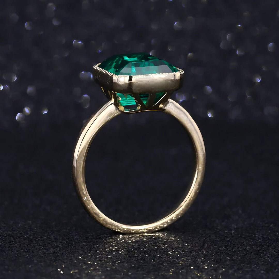 9x11mm, 4.60ct Emerald Lab-Grown Zambian Emerald Bezel-Set Ring in 14K Yellow Gold