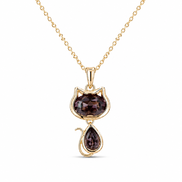 1.75ct Oval & Pear-Cut Alexandrite Cat Pendant Necklace in 14K Yellow Gold (6x8mm, 3x6mm)