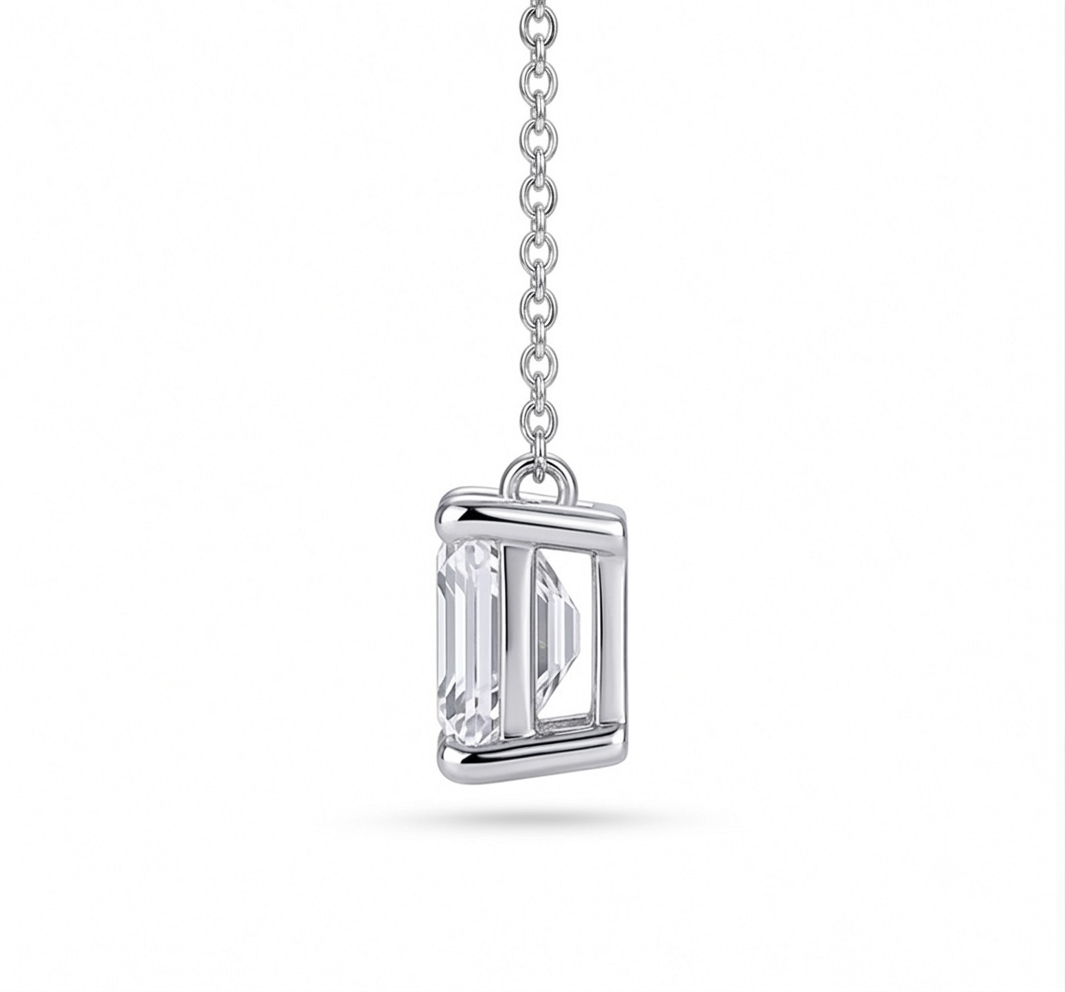 5.5mm, 1ct Asscher Cut Lab Diamond Pendant Necklace in 18K Solid White Gold