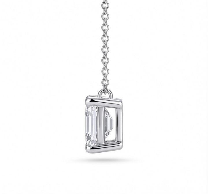 5.5mm, 1ct Asscher Cut Lab Diamond Pendant Necklace in 18K Solid White Gold