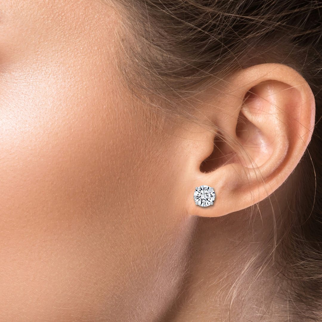 6.5mm, 2.00ct total Classic Four-Prong Diamond Earrings in 14K Gold or Platinum