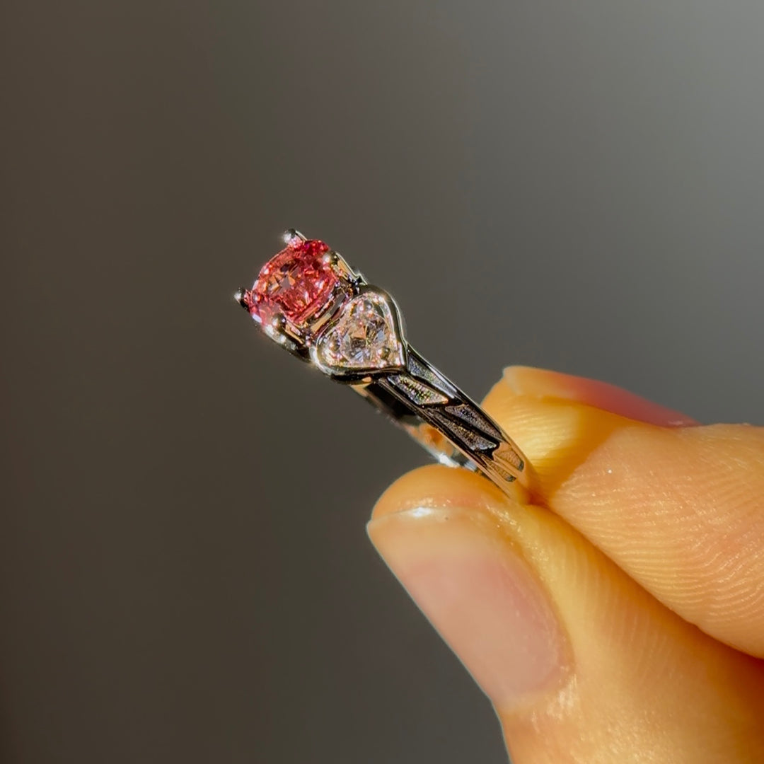 1.00ct "The Atoms & Impact" Round Pink Sapphires Three-Stone Ring in White Gold