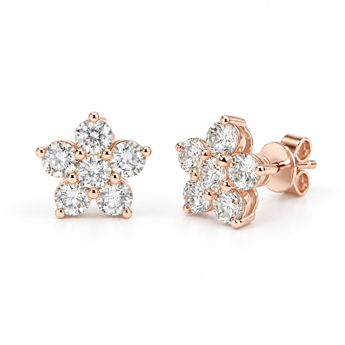 Lab Diamond Flower Cluster Earrings in 14K Rose Gold