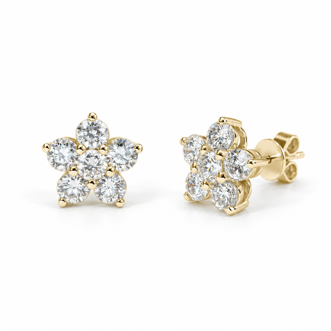 Lab Diamond Flower Cluster Earrings in 14K Yellow Gold
