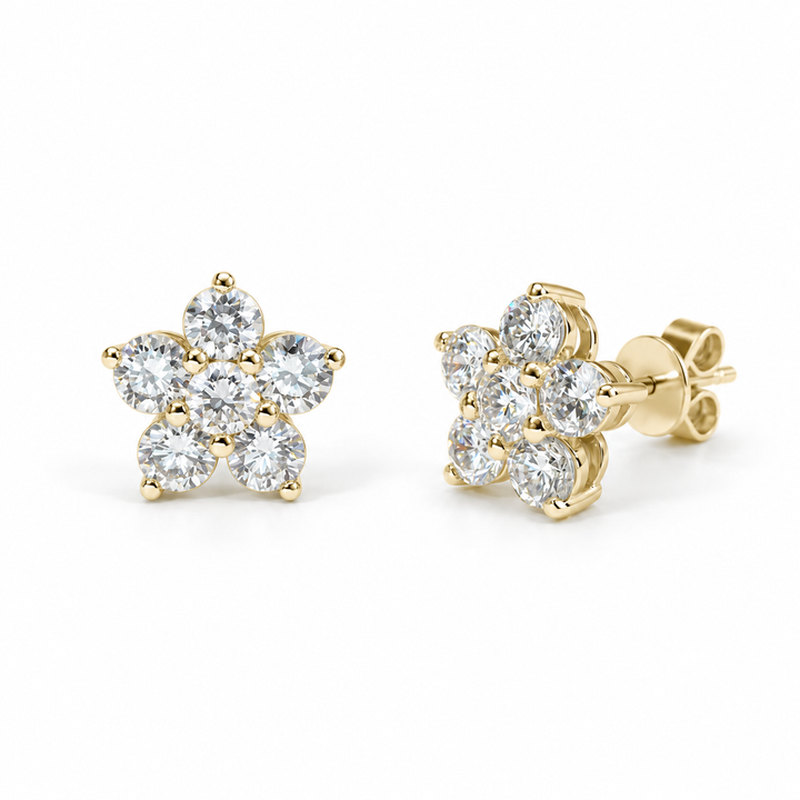 Lab Diamond Flower Cluster Earrings in 14K Yellow Gold