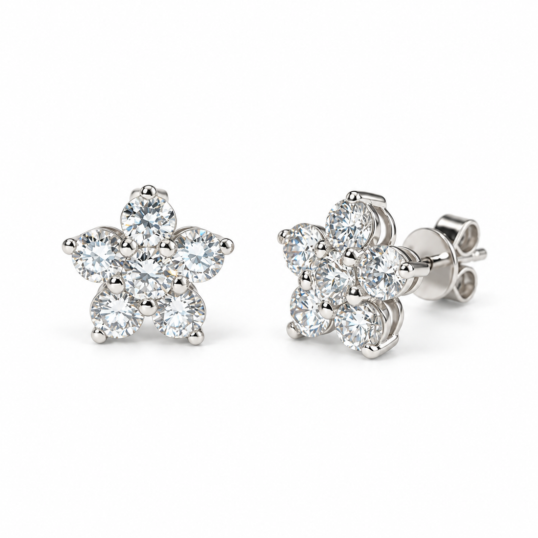 Lab Diamond Flower Cluster Earrings in 14K White Gold
