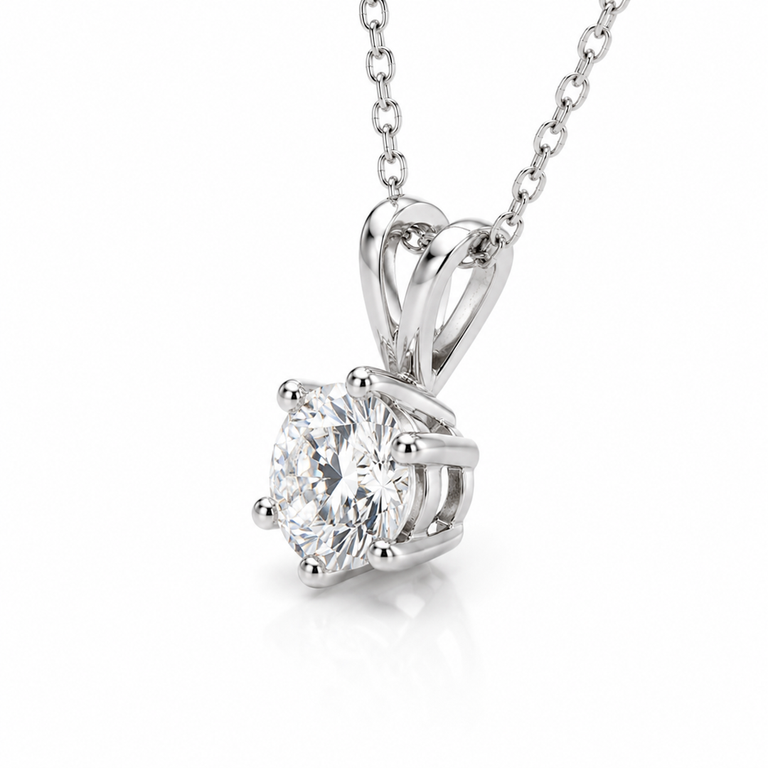 5mm, 0.5ct Round Cut Lab Diamond 6-Prong Pendant Necklace