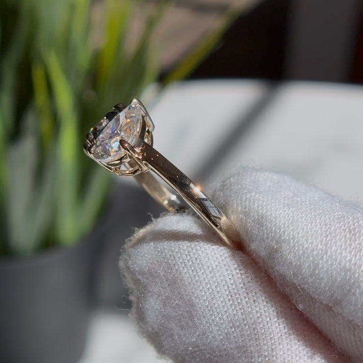 Customized™ 1.50ct Pear Lab-Grown Diamond with 1.50ct Asscher Grey Moissanite Toi Et Moi Ring in Yellow Gold
