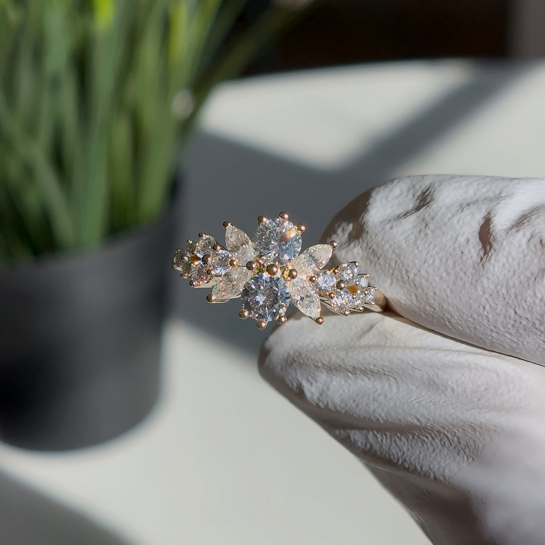 Roseraie lab diamond floral ring, view 4