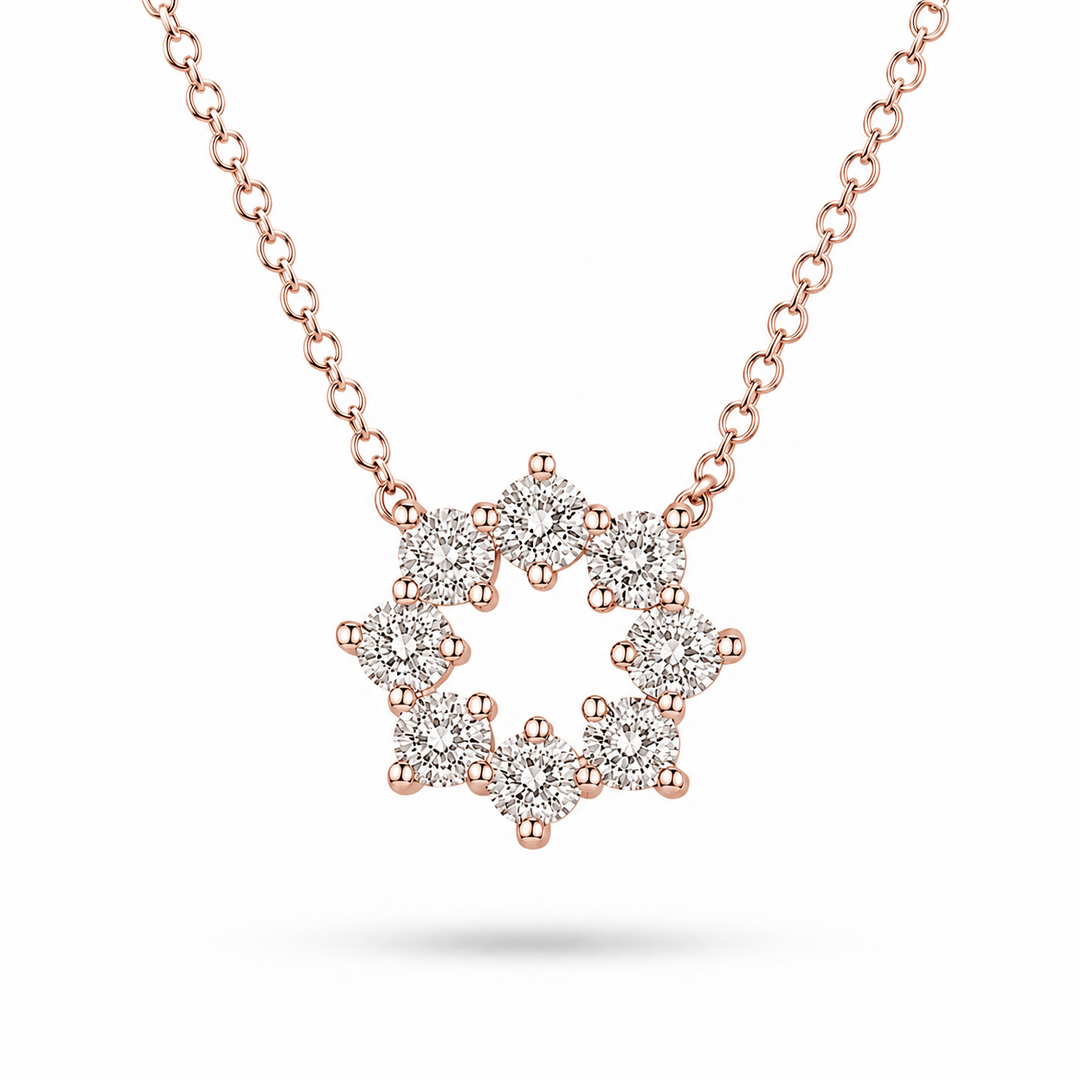 8mm, 1ct Lab Diamond Sunburst Pendant Necklace in 18K Solid White Gold