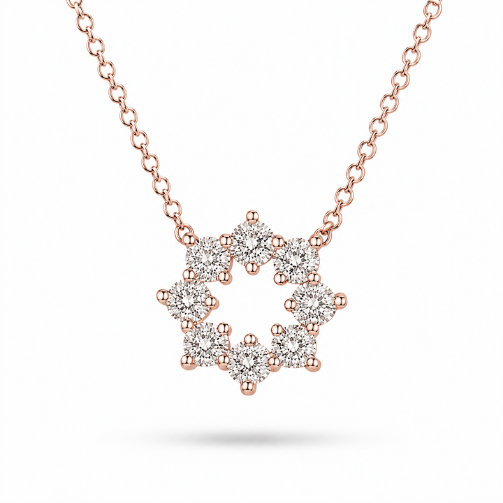8mm, 1ct Lab Diamond Sunburst Pendant Necklace in 18K Solid White Gold