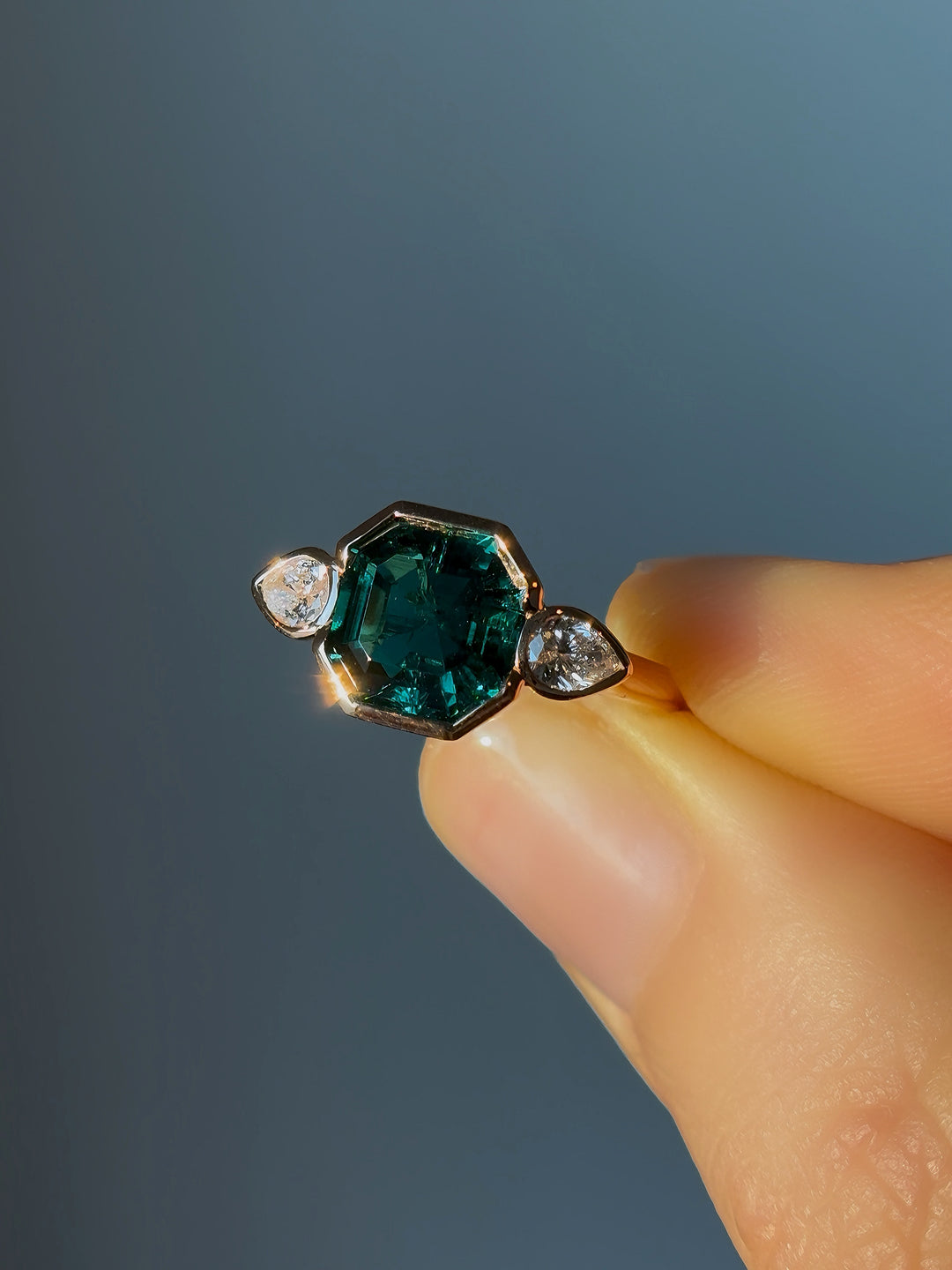 8x8mm, 2.00ct Asscher Lab-Grown Colombian Emerald Three-Stone Ring, "The Vault"
