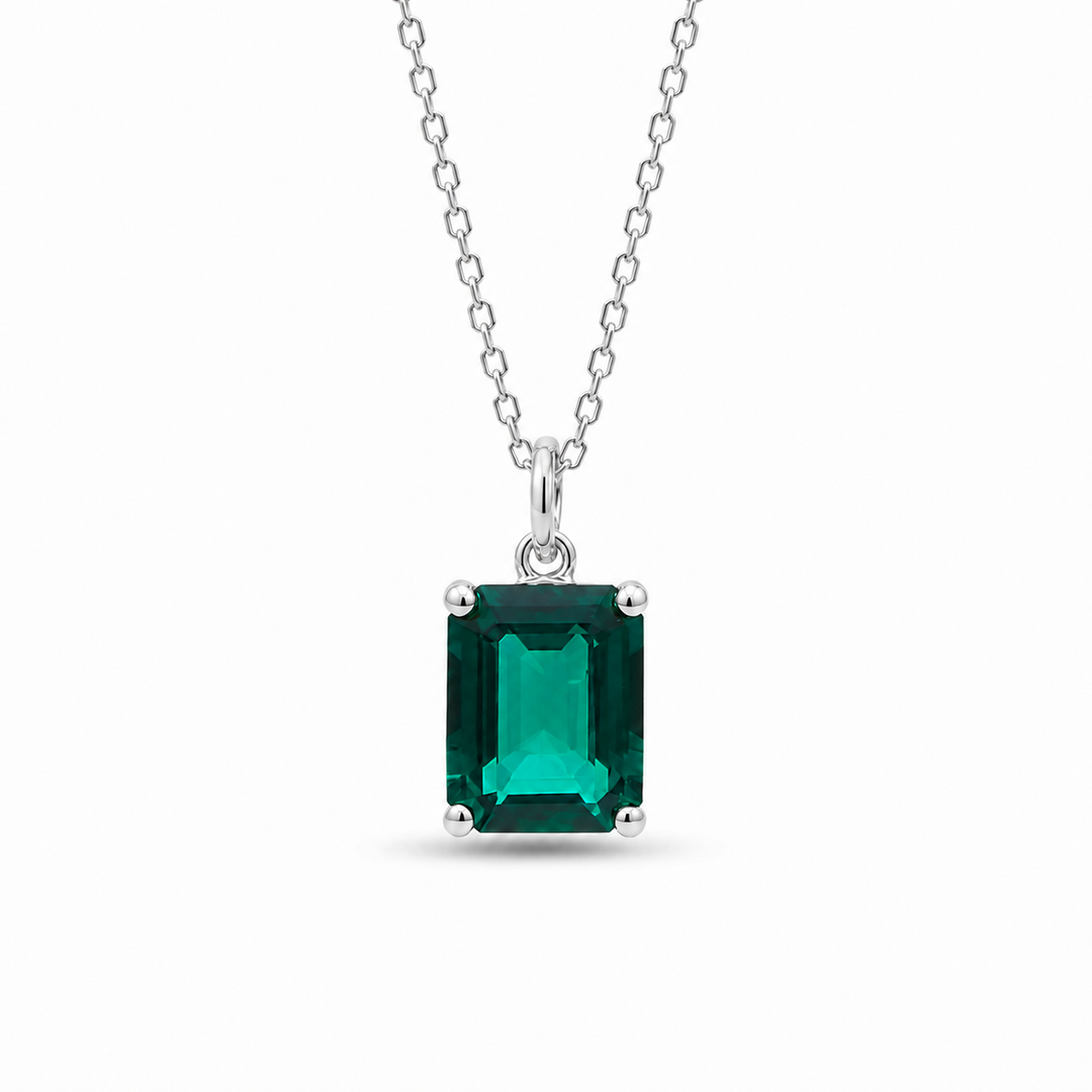 7x9mm, 2.00ct Lab-Grown Zambian Emerald Pendant Necklace in 14K Yellow Gold