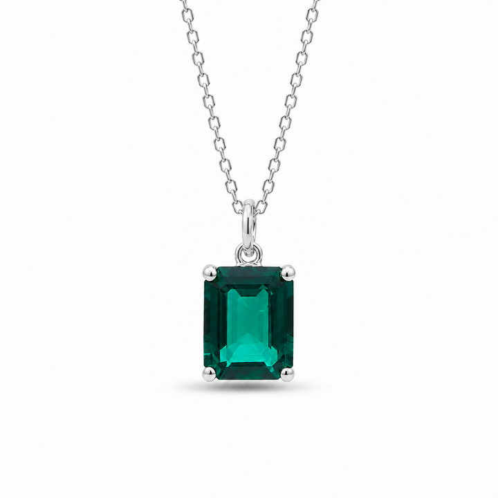 7x9mm, 2.00ct Lab-Grown Zambian Emerald Pendant Necklace