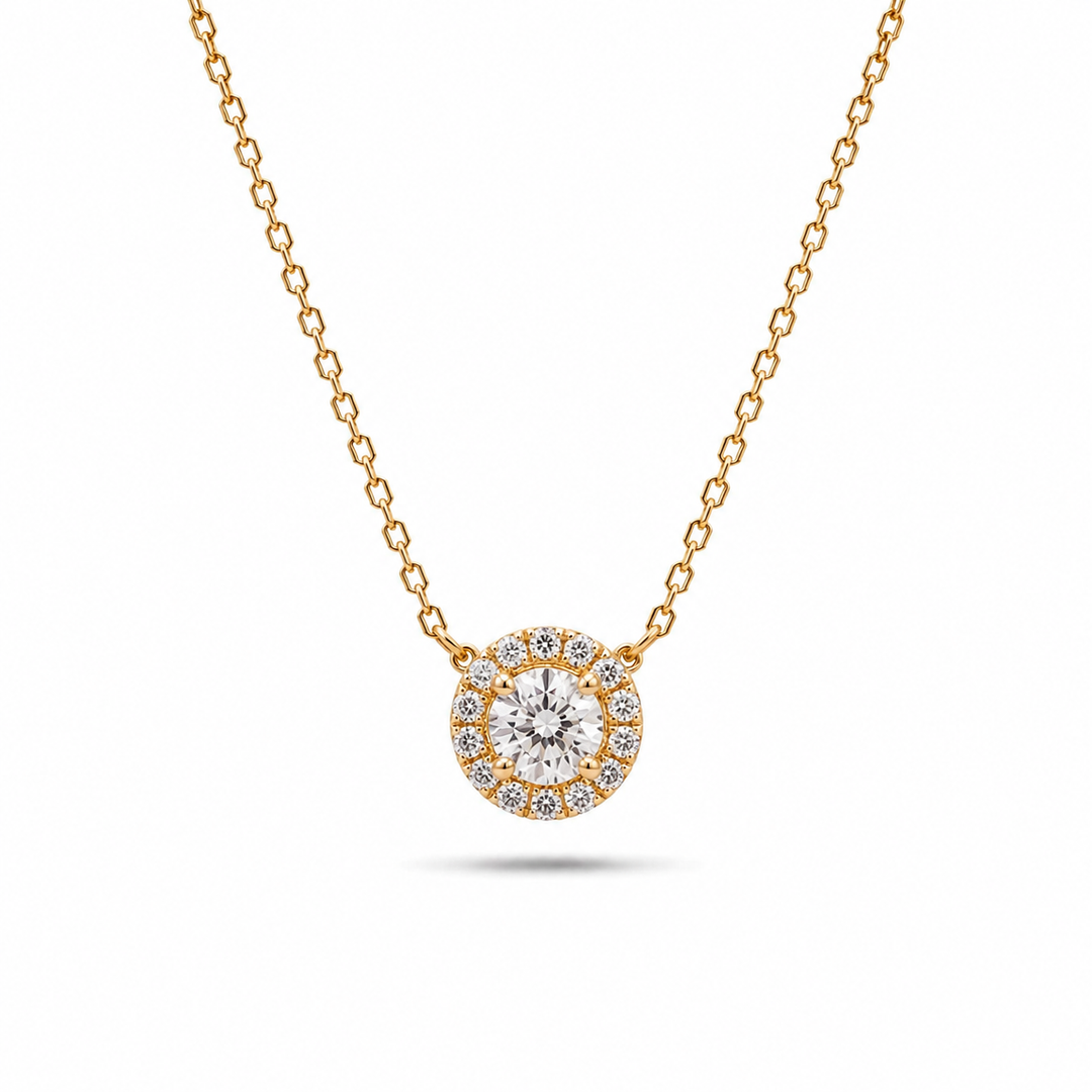 5mm, 0.5ct Round Cut Lab Diamond Pendant Necklace in 18K Solid Yellow Gold