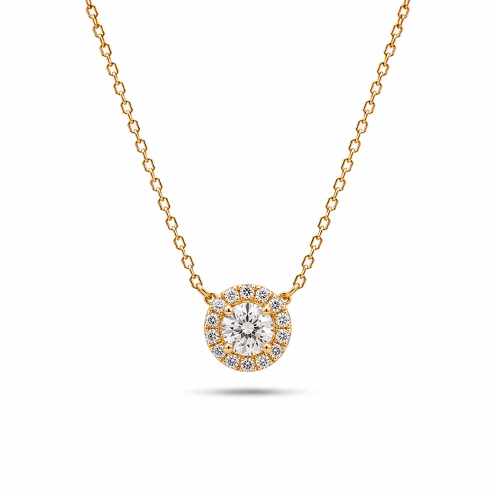 5mm, 0.5ct Round Cut Lab Diamond Pendant Necklace in 18K Solid Yellow Gold