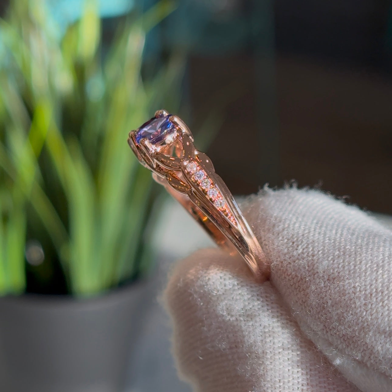 Customized™ Natural Tanzanite and Amethyst Two-Stone Ring in 18K Rose Gold