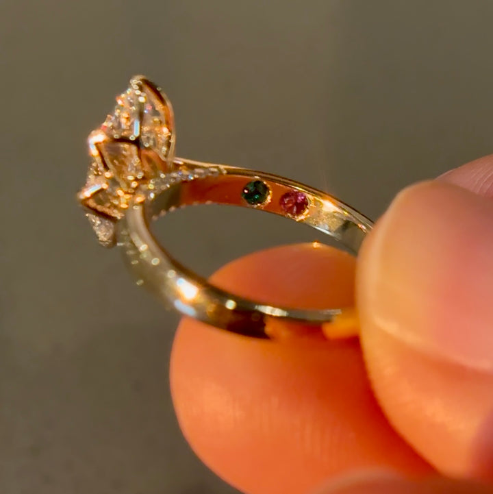 Customized™ 1.50ct Marquise Lab-Grown Diamond Solitaire Ring with Floral Prongs and Pavé Cathedral Bridge in Yellow Gold