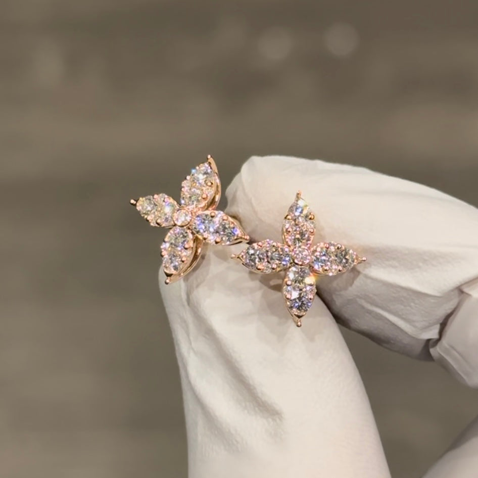 Customized™ 0.90ctw Flower Diamond Earrings in 14K Solid White/Rose Gold