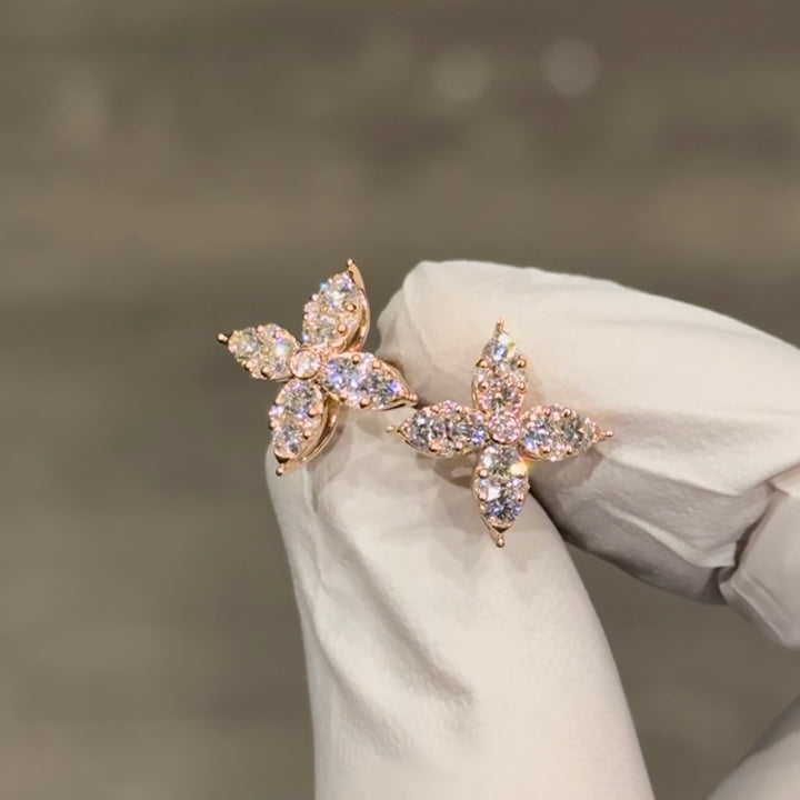 Customized™ 0.90ctw Flower Diamond Earrings in 14K Solid White/Rose Gold