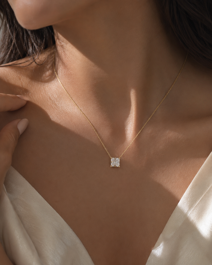5.5mm, 1ct Asscher Cut Lab Diamond Pendant Necklace in 18K Solid White Gold