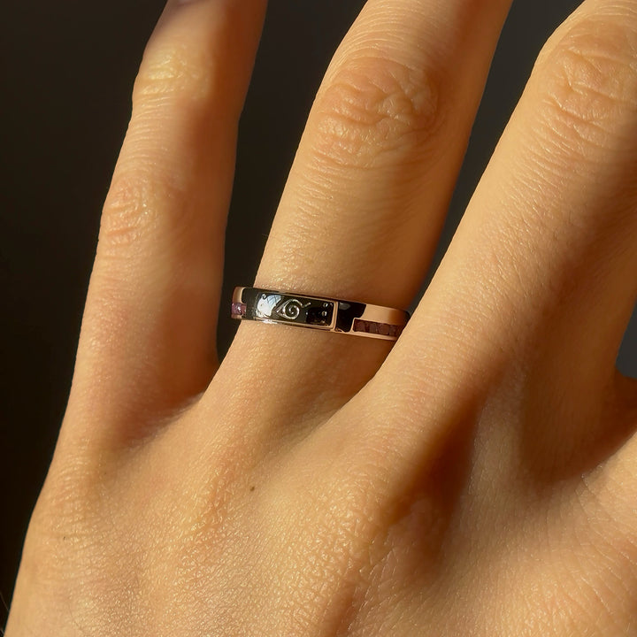 3.5mm "Fallen Leaf" Purple Amethyst Band Ring in Sterling Silver