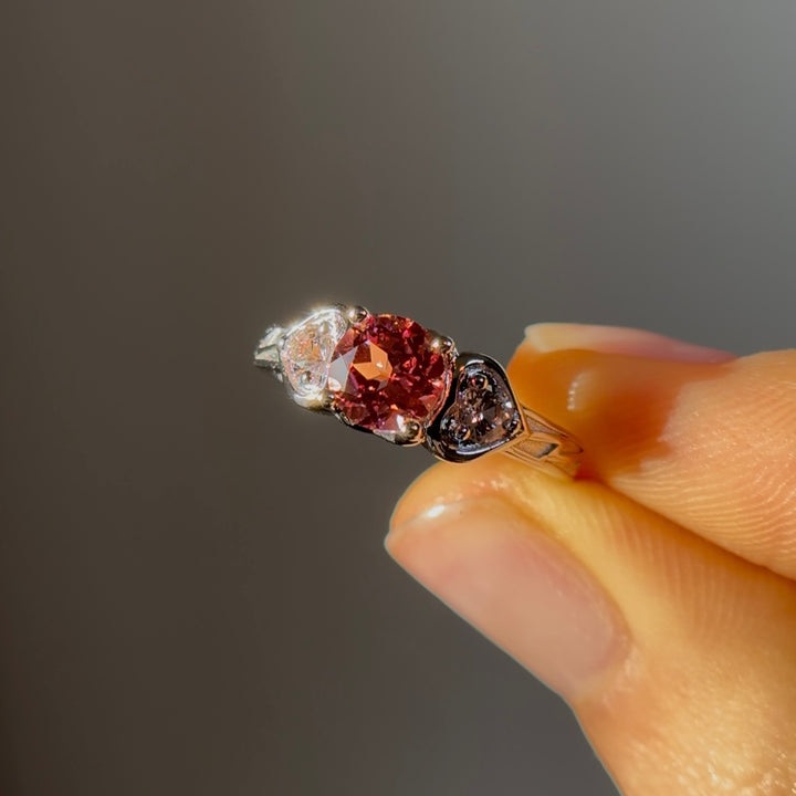 1.00ct "The Atoms & Impact" Round Pink Sapphires Three-Stone Ring in White Gold
