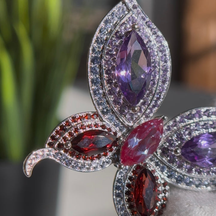 Customized™ Amethyst, Alexandrite, and Garnet Butterfly Pendant in White Gold