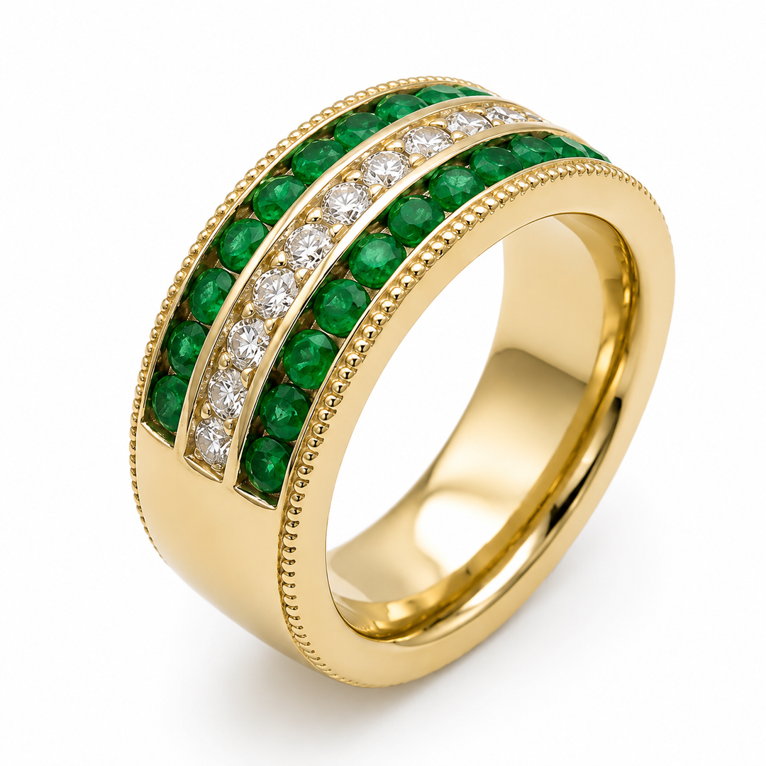 Colombian Emerald & Diamond Eternity Vintage Band (6.5mm)