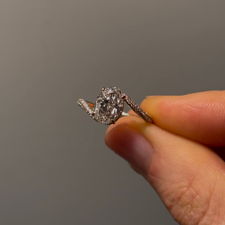 Customized™ 2.50ct Oval Lab-Grown Diamond Solitaire Ring with Donut Pavé Hidden Halo/Curved Band in Yellow Gold