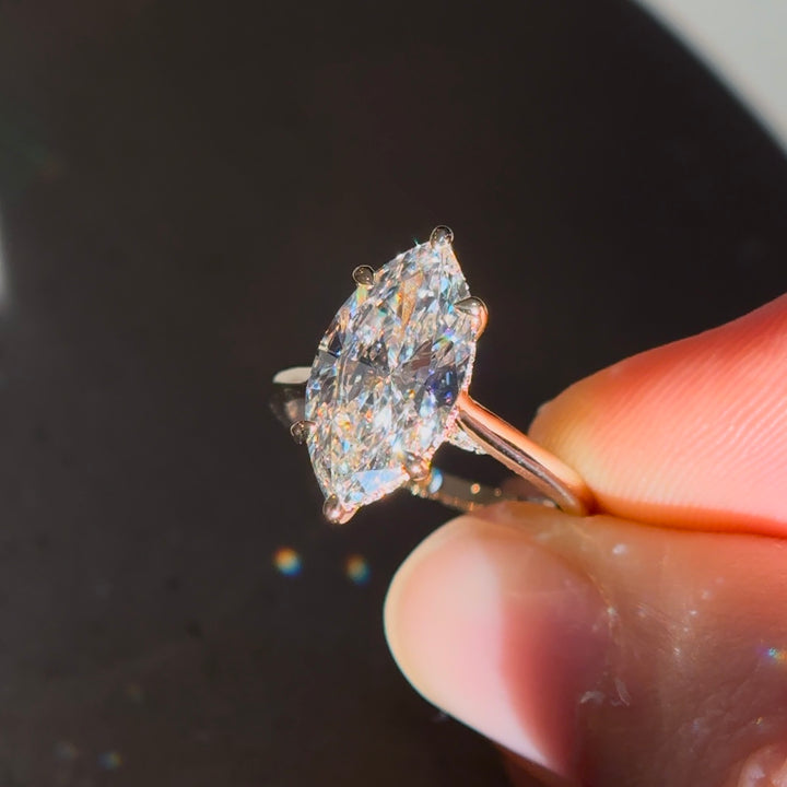 Customized™ 3.20ct Marquise Lab-Grown Diamond Ring with Hidden Halo and Pavé Cathedral Bridge in Yellow Gold