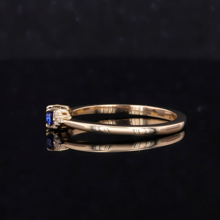 3x5mm, 0.3ct Oval Lab-Grown Blue Sapphire Ring with Diamond Accents in 14K Yellow Gold