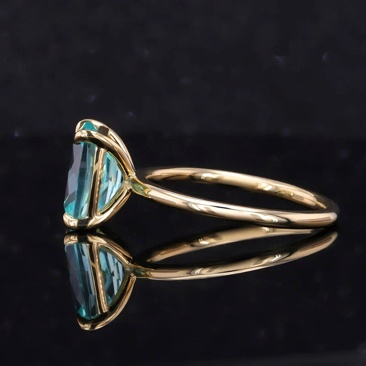 9x11mm Cushion Cut Paraiba Tourmaline Solitaire Ring in 14K Solid Yellow Gold