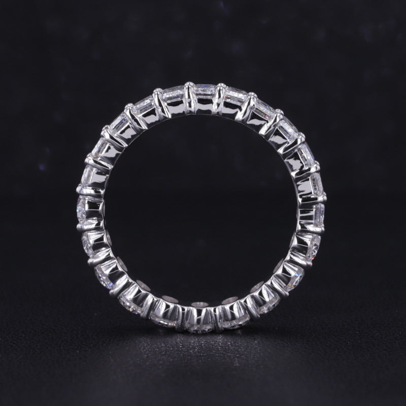Half Oval and Half Emerald Diamond Eternity Band Ring in 14K Solid White Gold