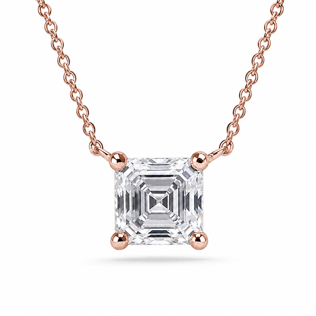 5.5mm, 1ct Asscher Cut Lab Diamond Pendant Necklace in 18K Solid White Gold