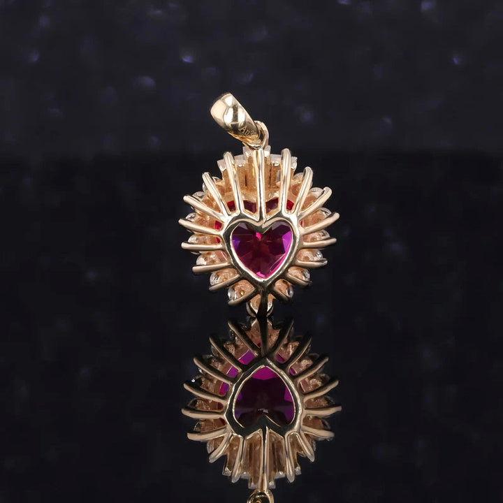 7mm, 2.00ct Heart Lab-Grown Red Ruby Pendant with Diamond Accents in 14K Yellow Gold