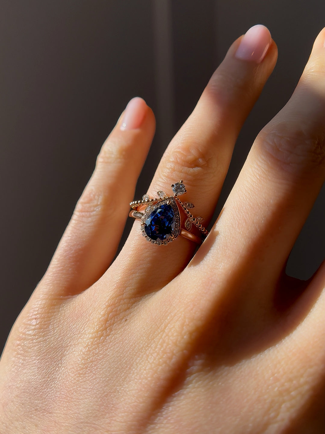 2.00ct Pear-Cut Blue Sapphire with Diamond Halo Ring in 18K Rose Gold, “The Celestine”