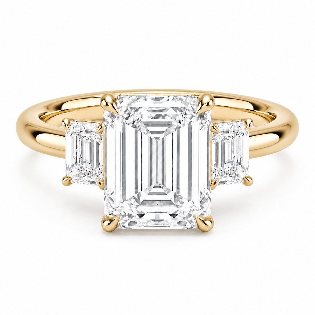 Prime Trilogy emerald-cut lab diamond three-stone ring in 14K yellow gold
