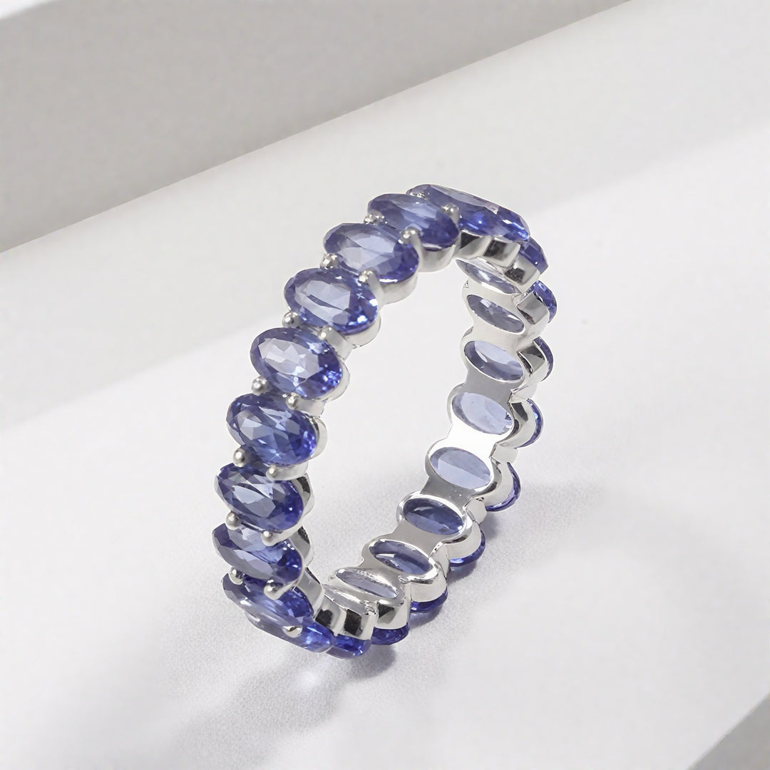 3x5mm, 5.04ctw Oval Lab-Grown Blue Sapphire Eternity Band Ring in 14K White Gold
