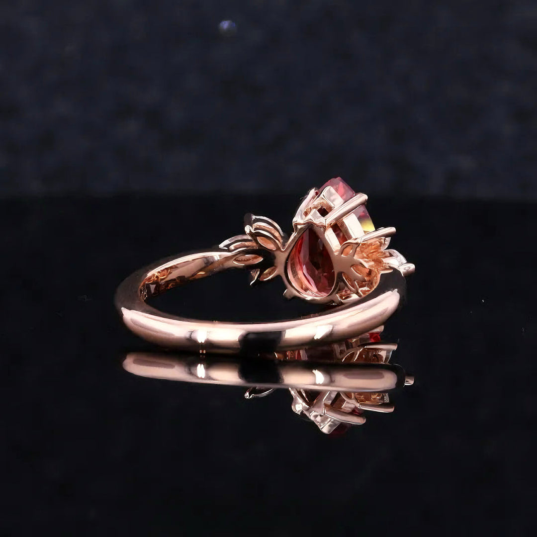 7x10mm, 3.00ct Pear Lab-Grown Ruby with Marquise Diamond Accents in 14K Rose Gold