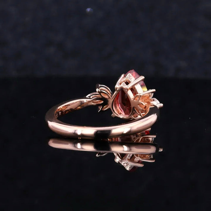 7x10mm, 3.00ct Pear Lab-Grown Ruby with Marquise Diamond Accents in 14K Rose Gold