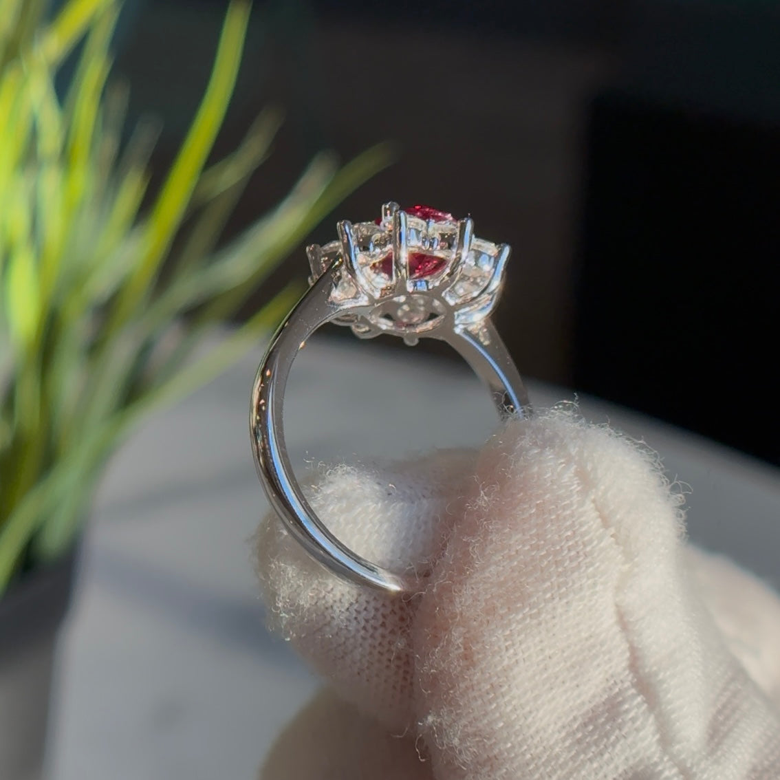 1.80ct Oval Lab-Grown Red Ruby Diana Setting Ring in Platinum 950