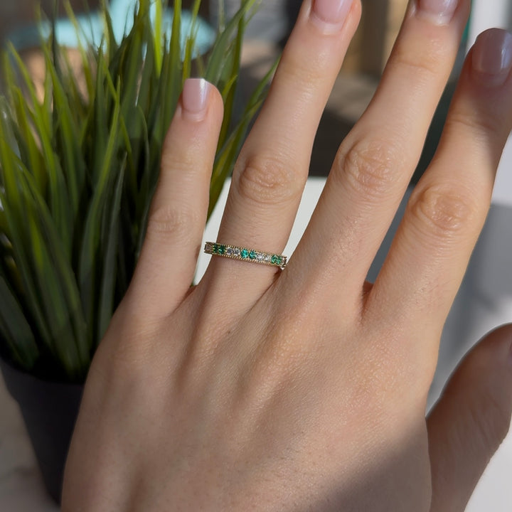 Customized™ 1.00ctw Lab-Grown Colombian Emerald/Diamond Eternity Band Ring in Yellow Gold