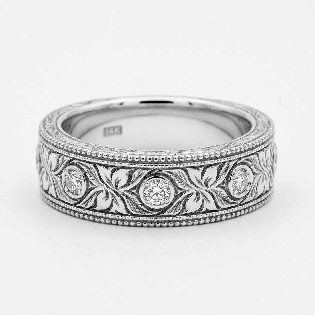 Hand-carved vintage diamond band, 6mm, view 9