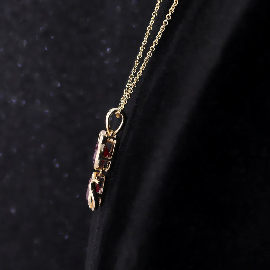 1.75ct Oval & Pear-Cut Alexandrite Cat Pendant Necklace in 14K Yellow Gold (6x8mm, 3x6mm)