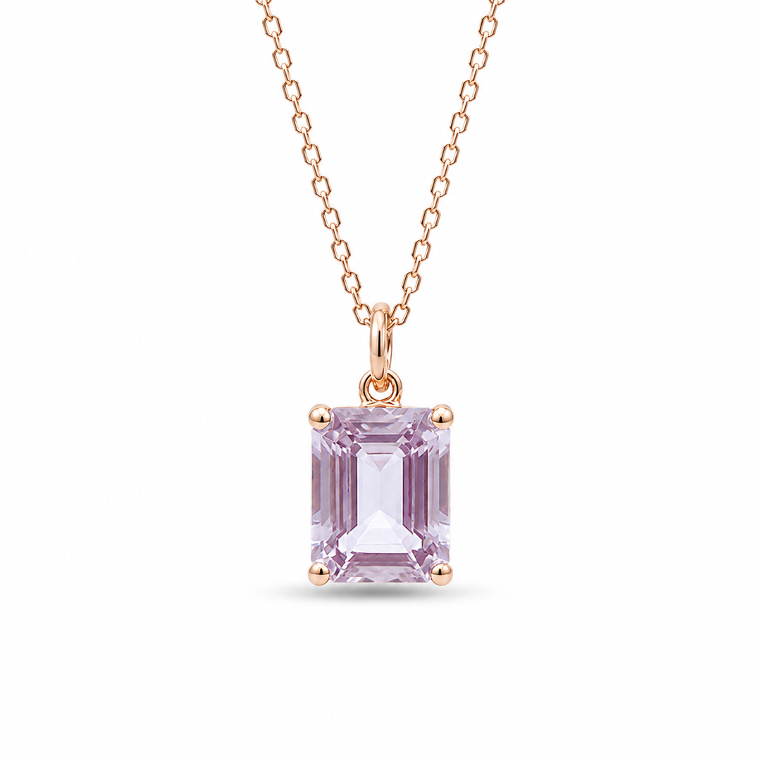 3ct Emerald-Cut Alexandrite Pendant Necklace in 14K Rose Gold (7x9mm)