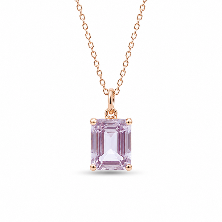 3ct Emerald-Cut Alexandrite Pendant Necklace in 14K Rose Gold (7x9mm)