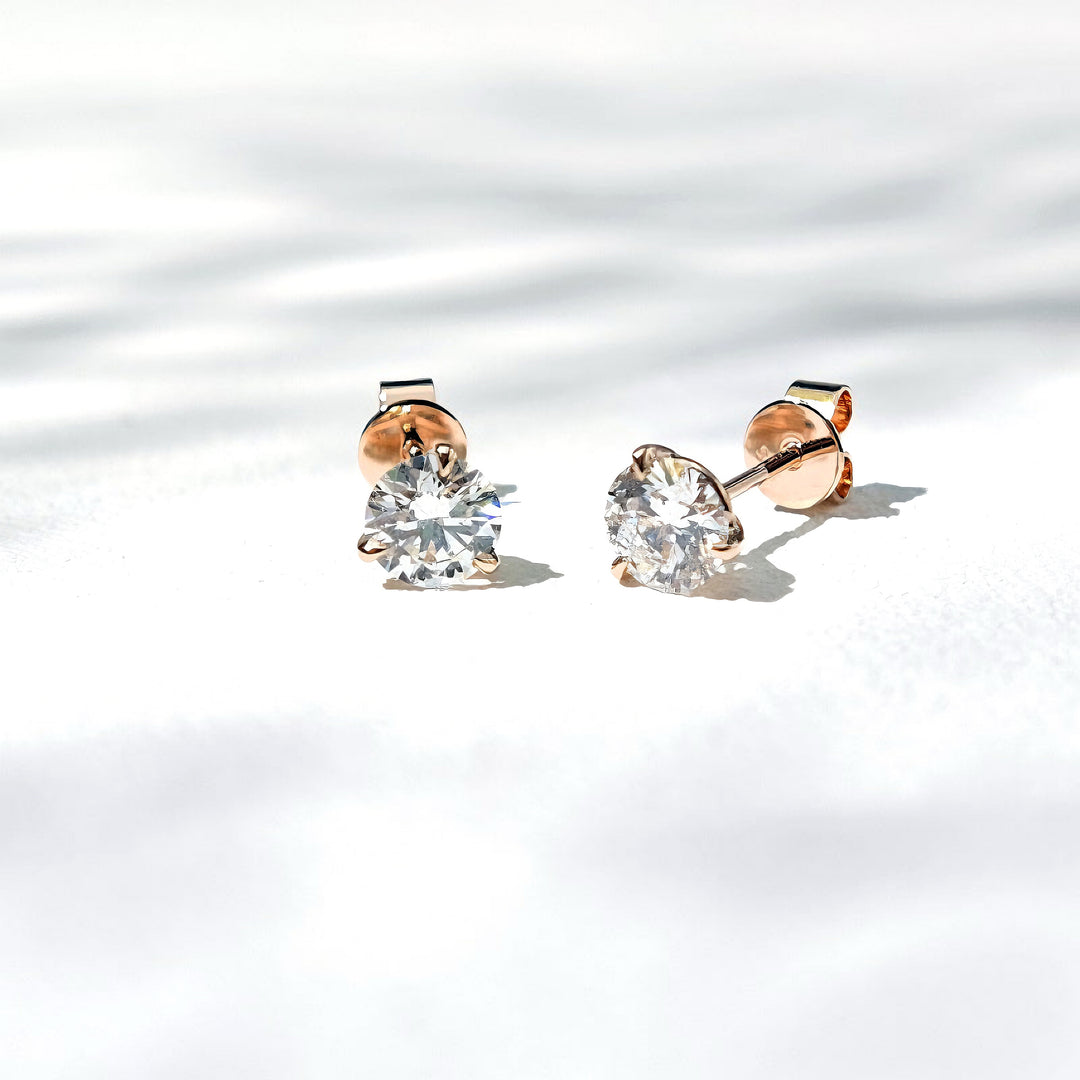 5mm, 1.00ct total Classic Three-Prong Martini Diamond Earrings in 14K Solid White/Yellow/Rose Gold